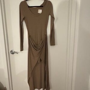 Anthropologie Beige Long Sleeve hi low ribbed knit Dress - size small